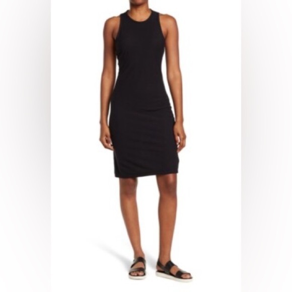 James Perse Dresses & Skirts - James Perse Black Ruched Sheath Midi Dress